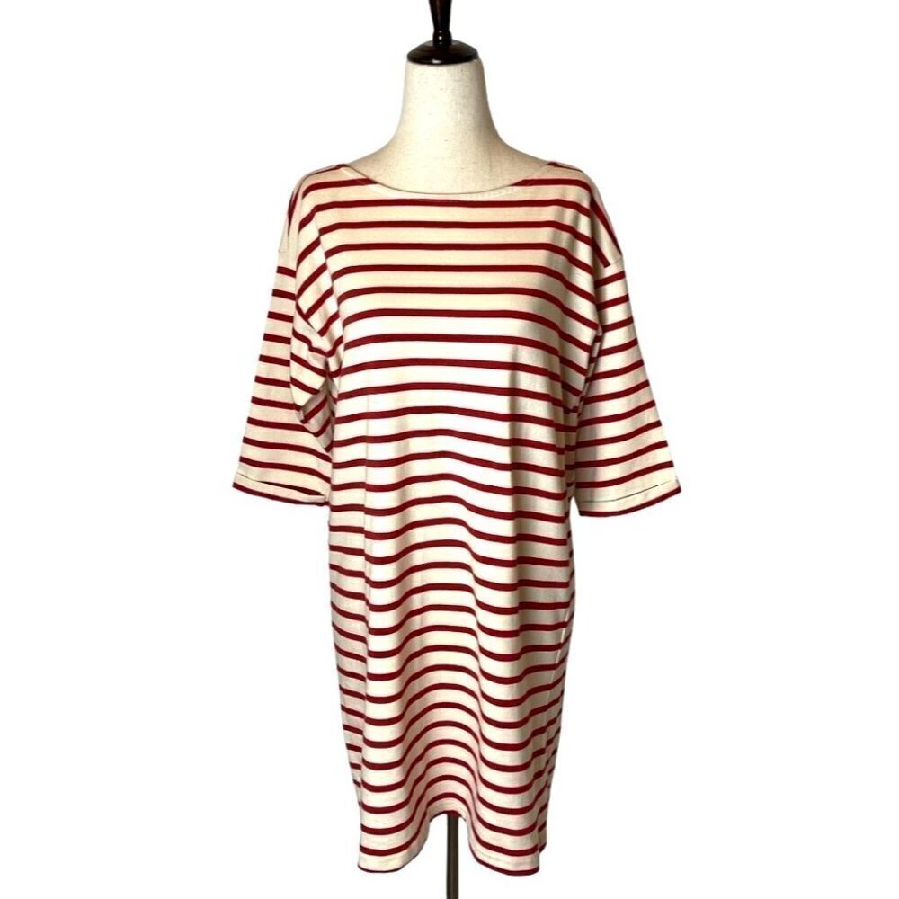 Topshop Red And White Striped‎ Cotton Short Sleeve Shift Mini Dress Size 6